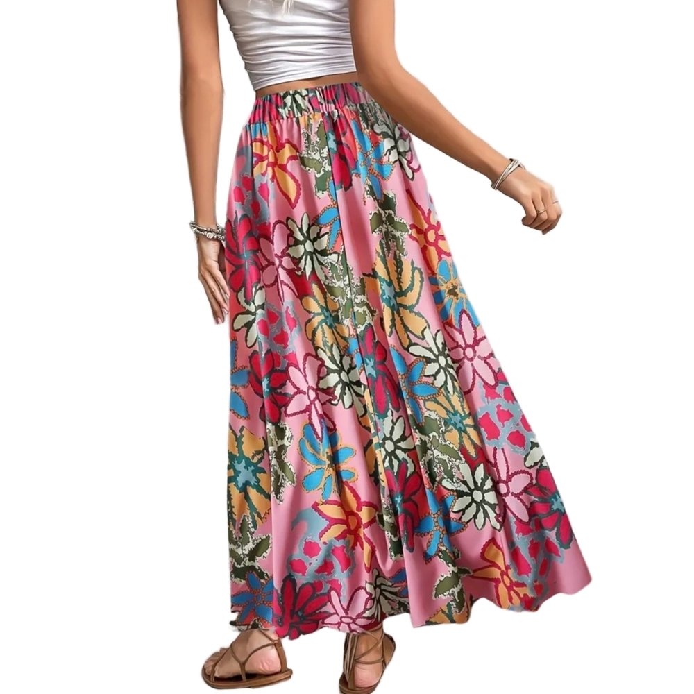 Boho Floral Skirt Earrings Set Two-piece Outfit Bohemian Skirts Pink Red Flower - Picture 2 of 11